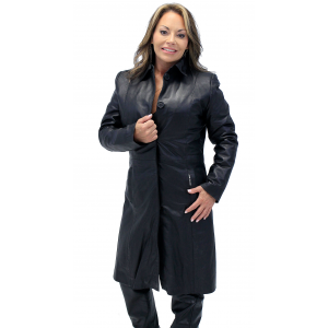 Hidden Button Long Lambskin Leather Coat For Women #L2011398ZK