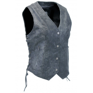 Vintage Gray Side Lace Leather Vest #VL6897LGY