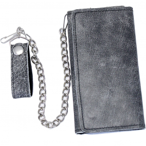 Vintage Gray 10 Pocket Soft Leather Chain Wallet #WC90593GY