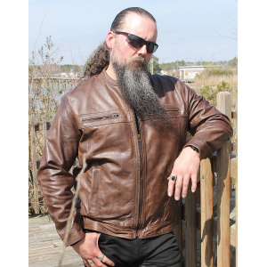 Men's Brown Lightweight Leather Motorcycle Jacket #M69241N