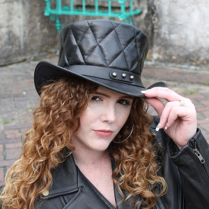 Black Quilted Leather Tophat #H2207QK
