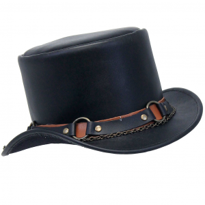 Black Leather Tophat w/Chains & Rings #H2208RCK