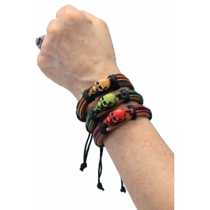 Adjustable Leather Wristband with Colorfull Skull #WB336SK