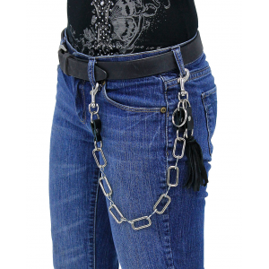 Leather & Box Ring Wallet Chain w/Tassels #KK2202XSXT