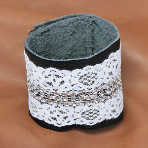 Soft Leather & Lace & Crystal Velcro Wristband #WB2203VLCR
