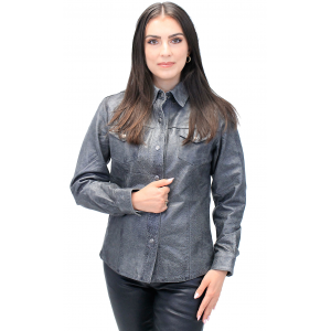 Women's Vintage Gray Leather Shirt #LS8623GY
