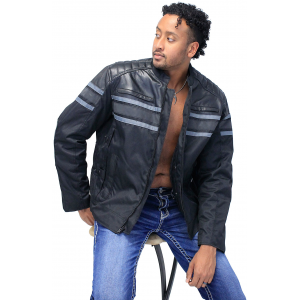 Gray Stripe Armor Reflector Men's Jacket Leather-Textile #MC361618AK