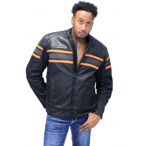 Orange Stripe Armor Reflector Men's Jacket Leather-Textile #MC361616AO