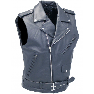 Classic Black Leather Motorcycle Vest w/Concealed #VM926GK
