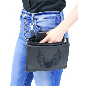 Embroidered Winged Heart Large Clip Pouch #PKK57530WK