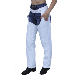 White Soft Leather Pocket Chaps w/Stretch Thigh #C949PSTW