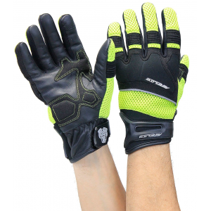 Green Mesh Motorcycle Gloves with Leather Palm & Reflectors #GC4344VRN