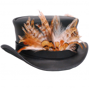 Large Front Feathers on Black Leather Hatband #HB-XFEATHER