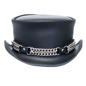 Curb Chain with Black Leather Hatband #HB-VCHAIN