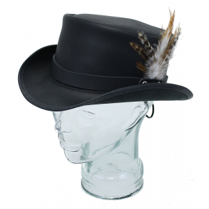 Side Feather Black Leather Hatband #HB-FEATHER