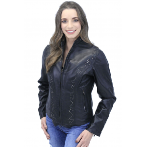 Women's Scallop and Mini Stud Trim Leather Jacket #L2302GSK