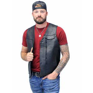Straight Bottom Leather Vest with Side Zip Compartment #VM150GZPK
