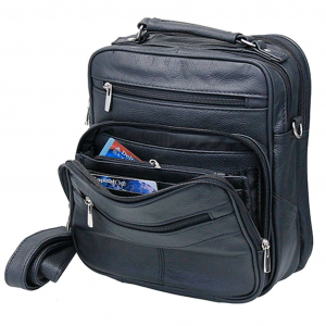 Tablet Size Crossbody Black Leather Travel Bag #P37510K