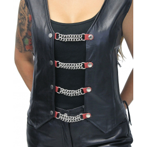 Set of 4 Red Leather Vest Chains #VC23076SR