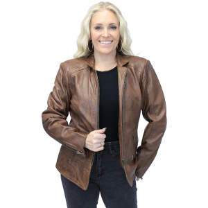 Brown Jane Leather Jacket w/CC Pockets #LA89611GN