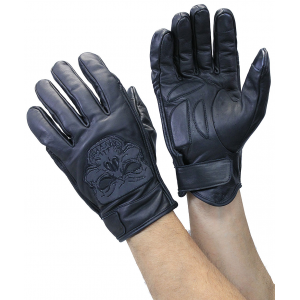 Reflective Skull Leather Gloves w/Padded Palms #G8241RSK