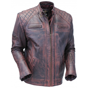 Burgundy Distressed Leather Vented Scooter Jacket CC Pockets #MA2021VQGR