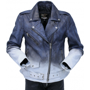 Ombre Blue/White Motorcycle Jacket CC Pocket #LA6066GUW