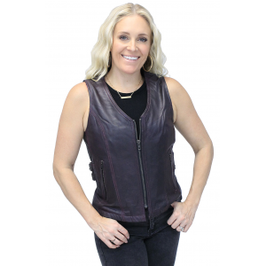 Purple Side Buckle Leather Vest w/CC Pockets and Zipper #VL689317ZP
