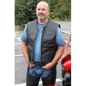 Men's Collarless Leather Zipper Club Vest with 4 Zip Pockets #VM6721GZK