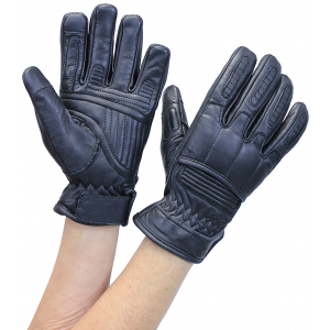 Women's Black Leather Padded Riding Gloves w/Cell Phone Fingertips #G81690K