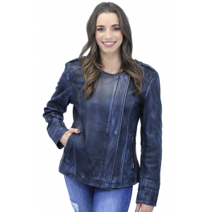 Womens Blue Beauty Leather Jacket CC Pocket #LA60624GU