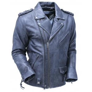 Mens Charcoal Gray Double Zip MC Leather Jacket #MA24800GGY