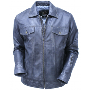 Mens Charcoal Gray Zip Front Leather Jean Jacket #MA241416GY