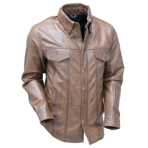 Mens Antiqued Brown Leather Shirt #MS24805GN