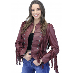 Burgundy Red Leather Fringed Band Leader Jacket #L98426SFR