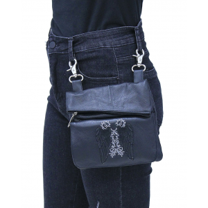 Embroidered Wings Large Fold Down Clip Pouch with Magnetic Flap #PKK9713WK