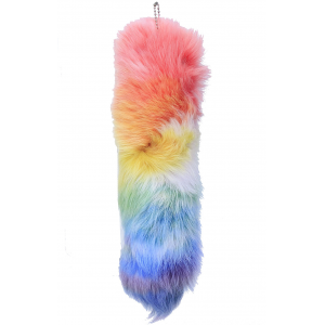 Rainbow Dyed Genuine Fox Tail with Key Chain #KC10RBOW