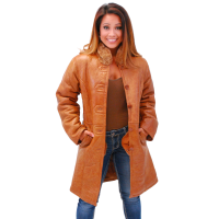 Women's Tan Genuine Sheepskin Fur Lined Trench Coat #L1319HN