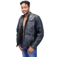 Men's White Stitch Mandarin Collar Ultra Premium Leather Shirt #MS903GWK