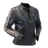 Women's Vintage Brown w/Tan Stripe Vented Racer Jacket #LA581VZN
