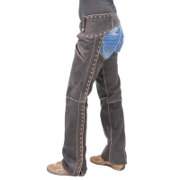 Women's Studded Trim Vintage Brown Chaps w/Pant Pockets #CA2801RDN