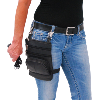 Black Leather Side Purse, Thigh Bag & Hip Clip Pouch #TB830K