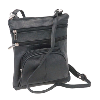 9'' Large Black Leather Side Bag Purse w/Organizer Front Pocket #P004K