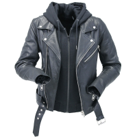 Women's Ultra Premium Leather Motorcycle Jacket with Hoodie #L185NHGK
