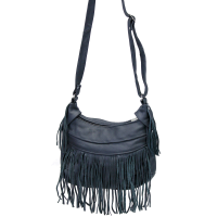 Black Leather Three Sided Fringe Purse #P5040FK
