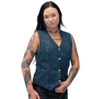 Women's Blue Denim Side Lace Biker Vest #VLC40012LU