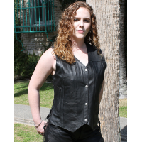 Women's Multi-Pocket Concealed Pocket Leather Vest #VL2675GLK