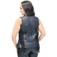 Women's Fringe Leather Long Vest with Concealed Pocket #VL1104RFK
