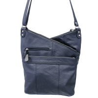Slanted Top Large Leather Cross Body Black Purse #P0010K