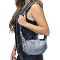 Hand Antiqued Small Gray Leather Studded Banana Purse #PA2303RGY